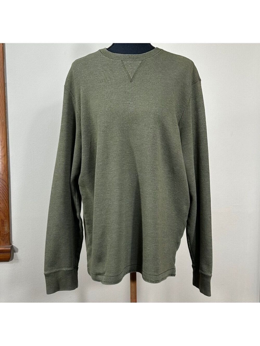 Eddie Bauer Women's Olive Green Thermal Crewneck Pullover Sweater Size L Tall